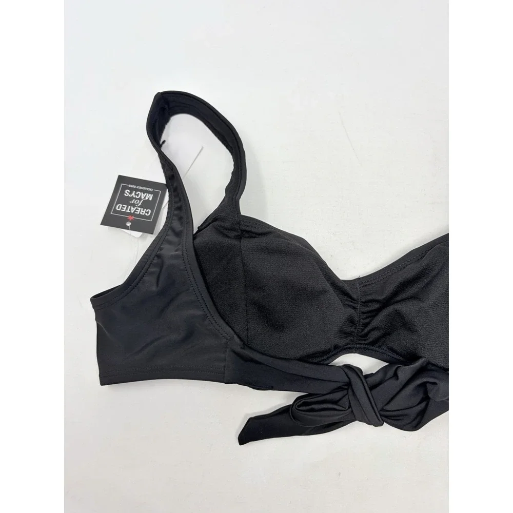 Salt + Cove Juniors Size Medium Center- Ruched V-Neck Bikini Top in Black 1450
